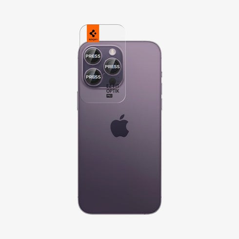 AGL05205 - iPhone 14 Pro / 14 Pro Max Optik Pro Lens Protector in black showing the device